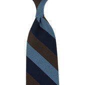 Striped Fina Grenadine Silk Tie - Navy / Blue / Brown