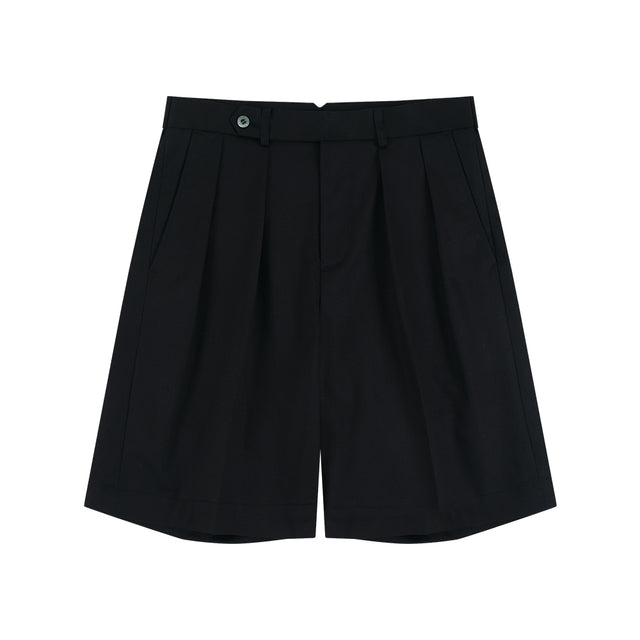 Essential Gabardine Cotton Double Pleats Chino Shorts (Black)