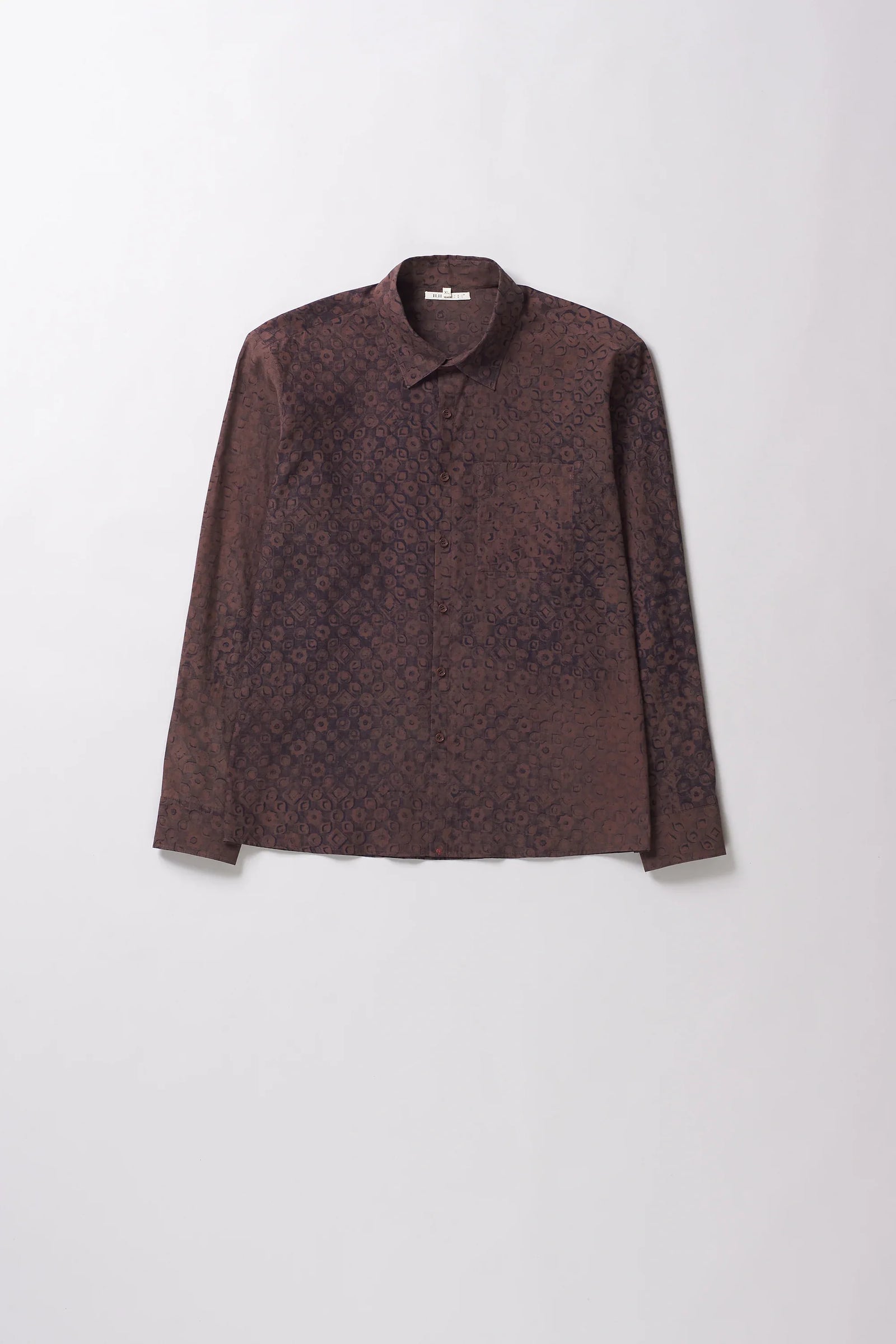 Block Print Cotton Silk Shirt in Burnt Umber