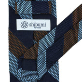 Striped Fina Grenadine Silk Tie Navy Blue