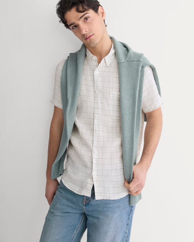 The Classic Short-Sleeve Shirt in Linen | Bone Plaid