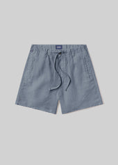 Drawstring Deck Linen Short in Stone Blue