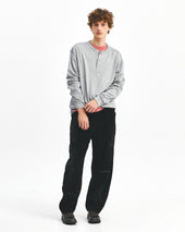 Henley Neck L S T Shirts Melange Grey