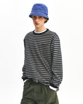Stripe Pocket L S T Shirts Grey