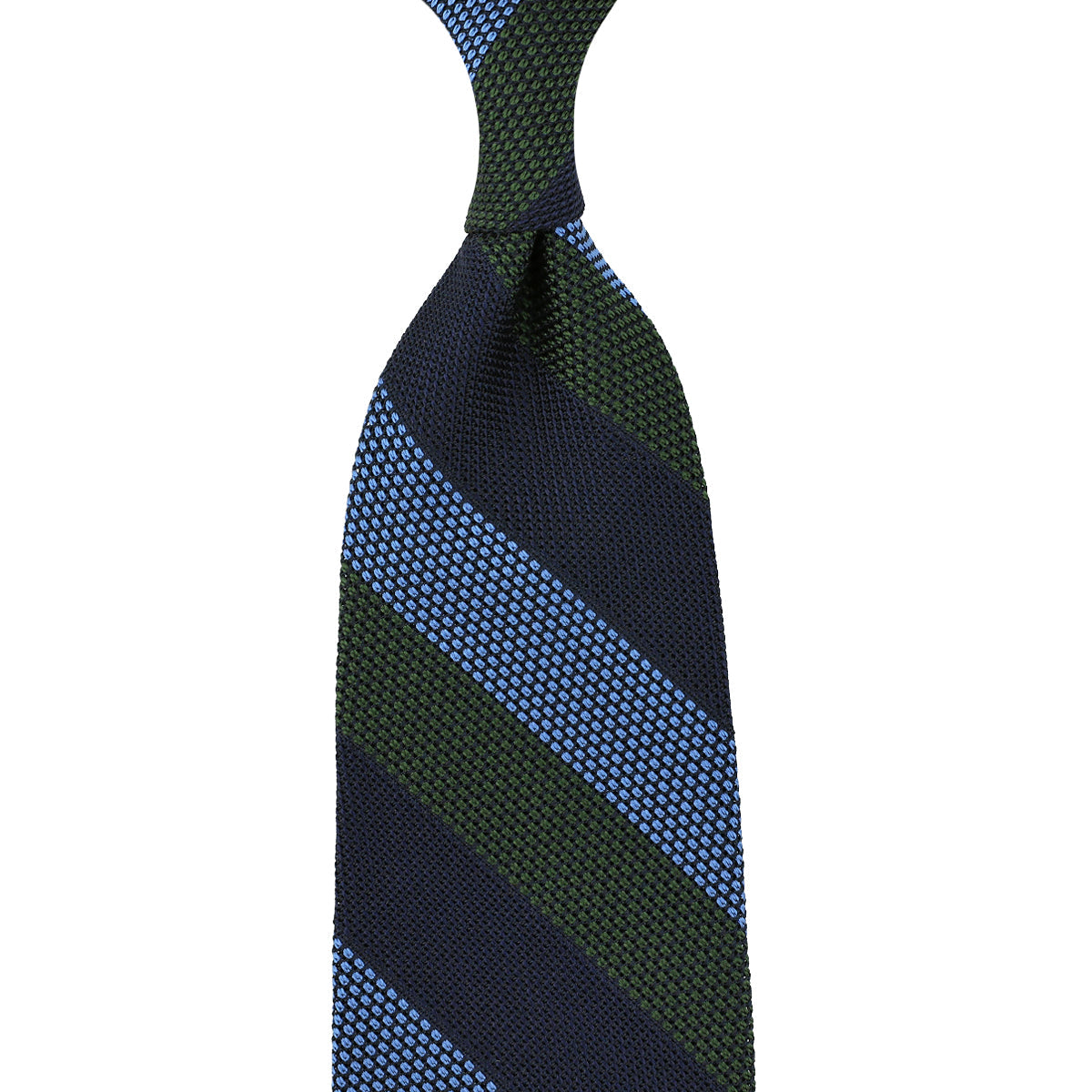 Striped Fina Grenadine Silk Tie Navy Blue Army