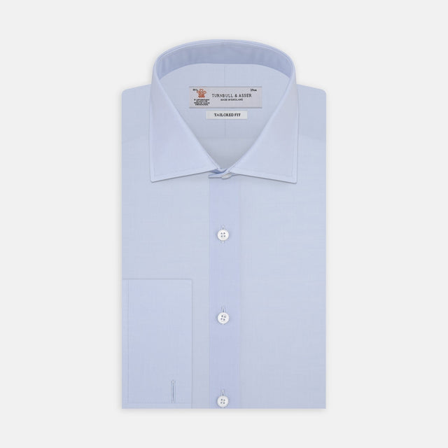 Tailored Fit Two-Fold 120 Light Blue Cotton Shirt with Kent Collar and Double Cuffs