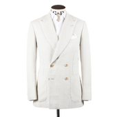 Double Breasted Peak Lapel Jacket in Natural Linen