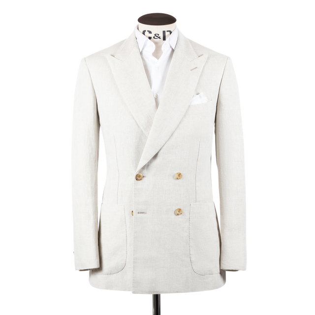 Double Breasted Peak Lapel Jacket in Natural Linen