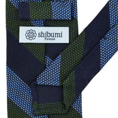 Striped Fina Grenadine Silk Tie Navy Blue Army