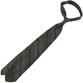 Striped Wool Silk Tie Grey Olive Hand Rolled