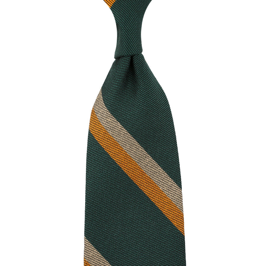 Repp Stripe Silk Cotton Tie Forest Yellow Beige