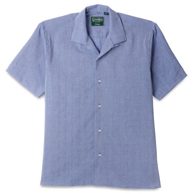 Blue Chambray Dobby Stripe Camp Shirt