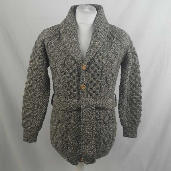 6n Long Shawl Collar Cardigan With Belt In 100 Pure New Wool