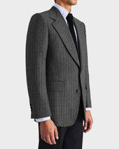 Veste Droite En Serg De Laine Et Mohair 2 Ply Chevrons Noir Et Gris