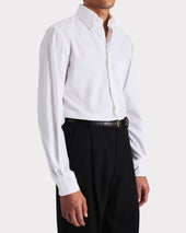 Chemise Col Large Boutonn En Pinpoint De Coton Blanche