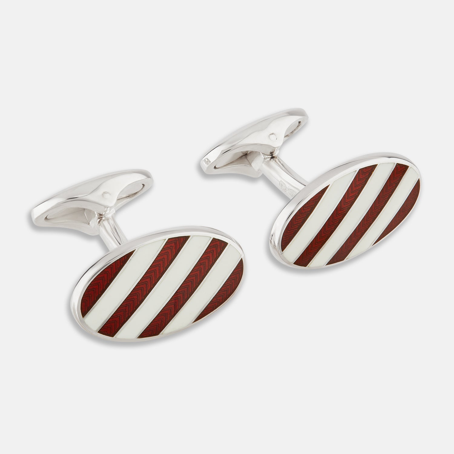 And White Striped Oval Enamel Cufflinks