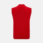 Red Merino V Neck Sleeveless Cardigan