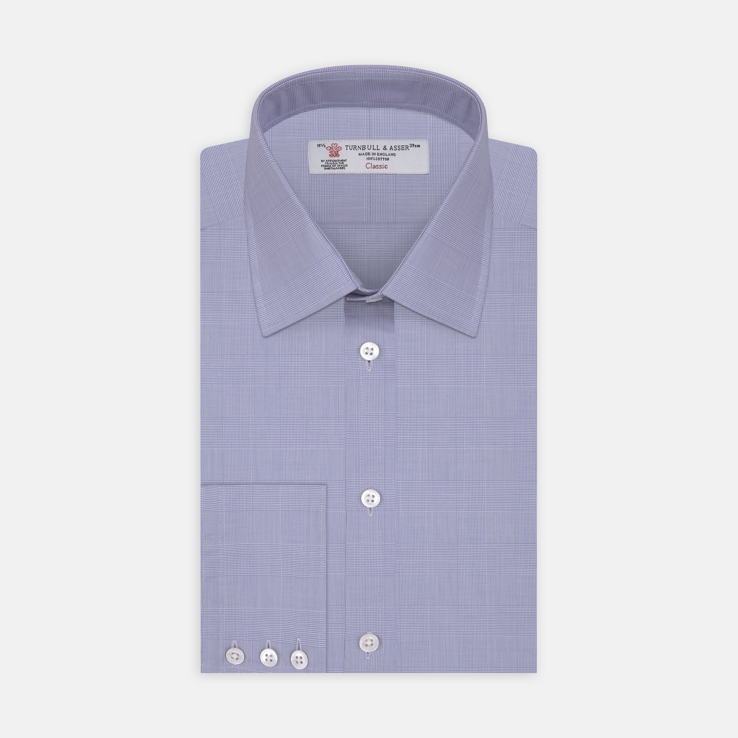 Blue Prince of Wales Check Shirt with T&A Collar and 3-Button Cuffs