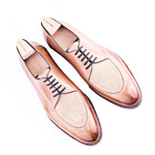 Five Eyelet Split Toe Derby With Hand Stitched Apron In Light Brown And Beige