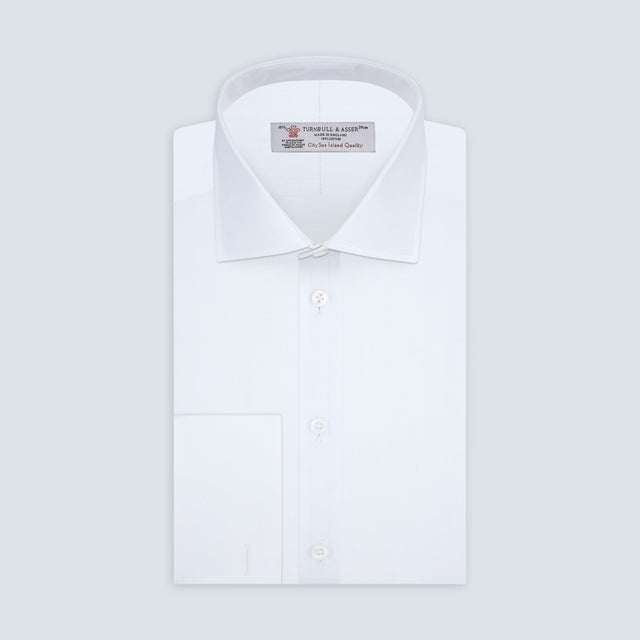 White Self-On-Self Herringbone Sea Island Quality Cotton Shirt with Regent Collar and Double Cuffs