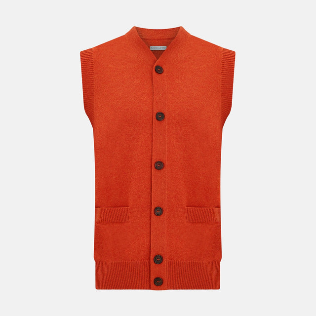 Red Orange Cashmere Sleeveless Cardigan