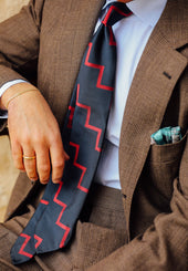 Artillery Repp Stripe Silk Tie Midnight Cherry Hand Rolled