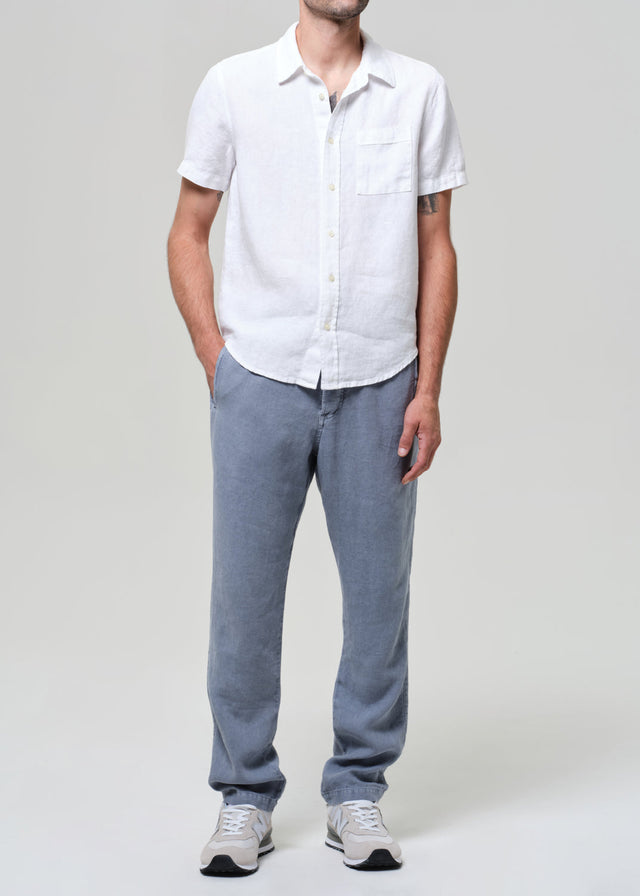Drawstring Deck Linen Pant in Stone Blue