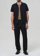 Drawstring Deck Linen Pant in Washed Black