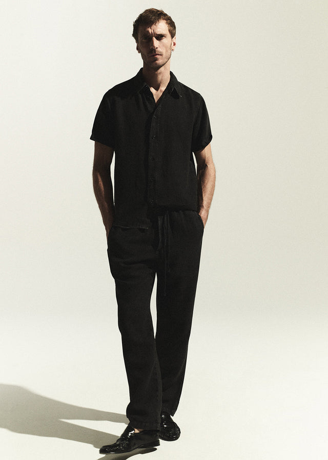 Drawstring Deck Linen Pant in Washed Black