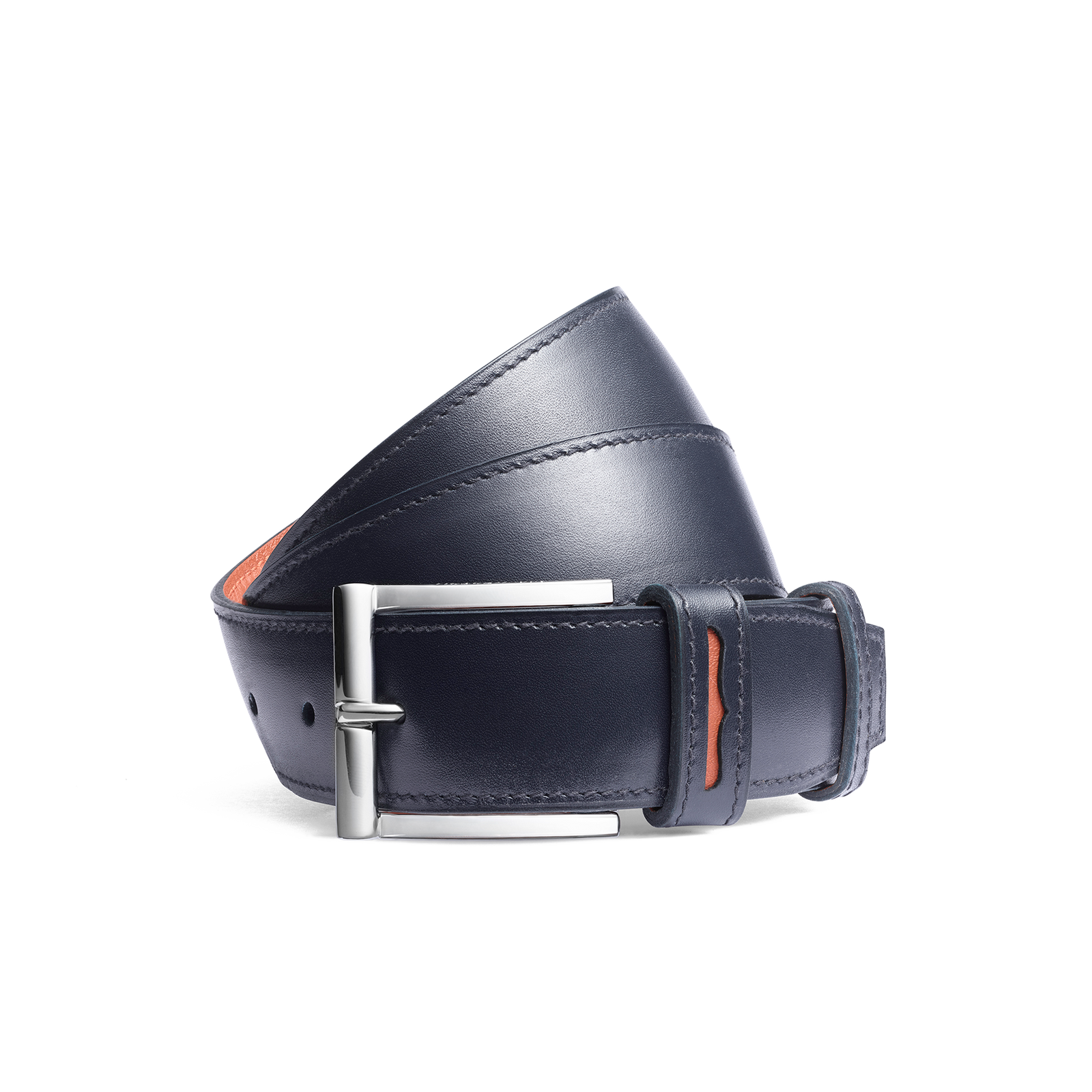 Roland-Garros Demi-Jonc Belt[Navy blue boxcalf and orange clay soft calfskin]