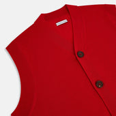 Red Fine Merino V Neck Sleeveless Cardigan