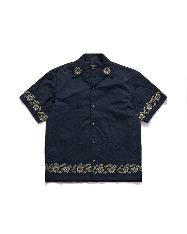 BREEZY EMBROIDERED HALF SHIRTS / CREASE NAVY