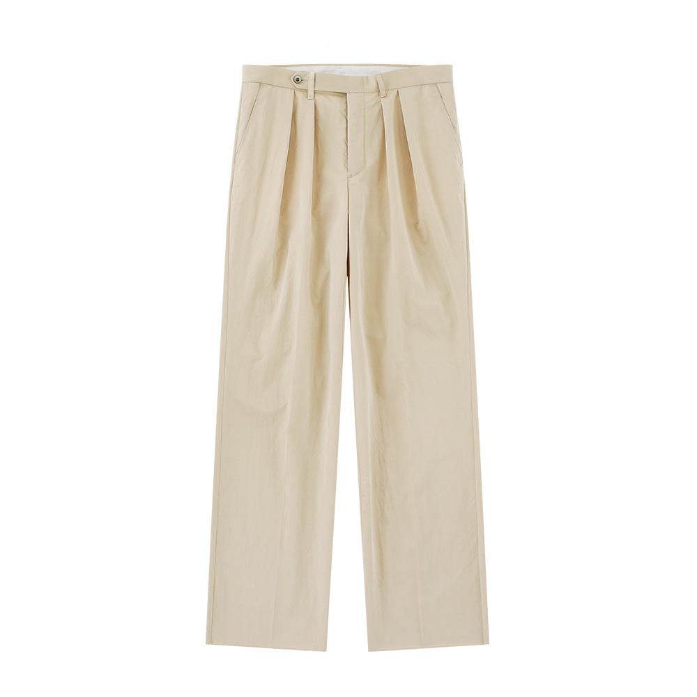 Easy Line Cotton Two Pleated Wide Chino Pants