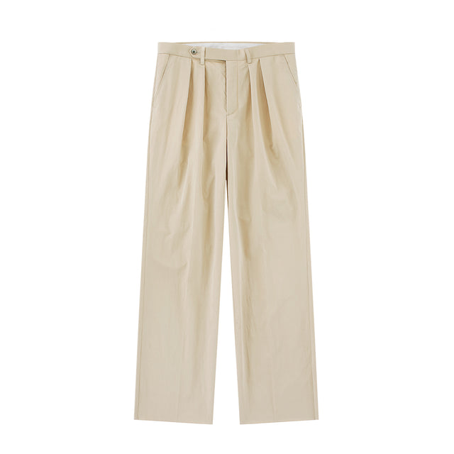[Easy line] Cotton Two Pleated Wide Chino Pants (Beige)