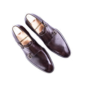 Double Buckle Monk In Dark Brown Crust Calf Leather