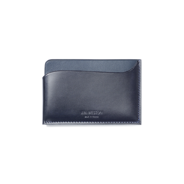 Double You Card holder[Black soft calfskin & navy blue boxcalf]