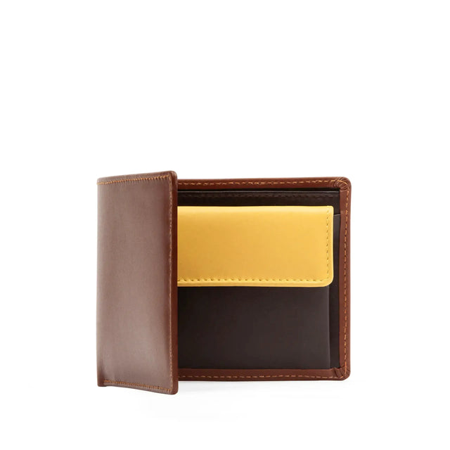 Four credit card wallet with coin purse – Tan / Cuban Brown / Bronte Yellow