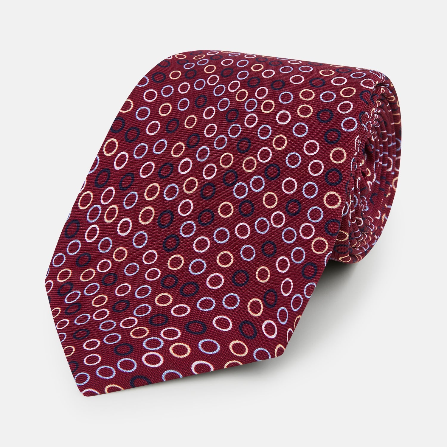 Pink and Navy Circle Burgundy Printed Silk Tie