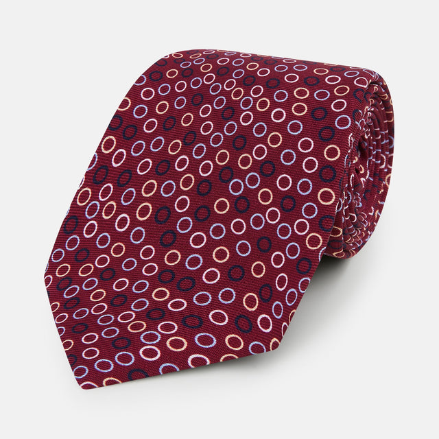 Pink and Navy Circle Burgundy Printed Silk Tie