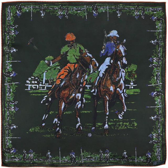 Equestrian Motif Silk Neckerchief - Forest - 65 x 65cm