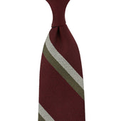 Repp Stripe Silk / Cotton Tie - Burgundy / Olive / Ivory