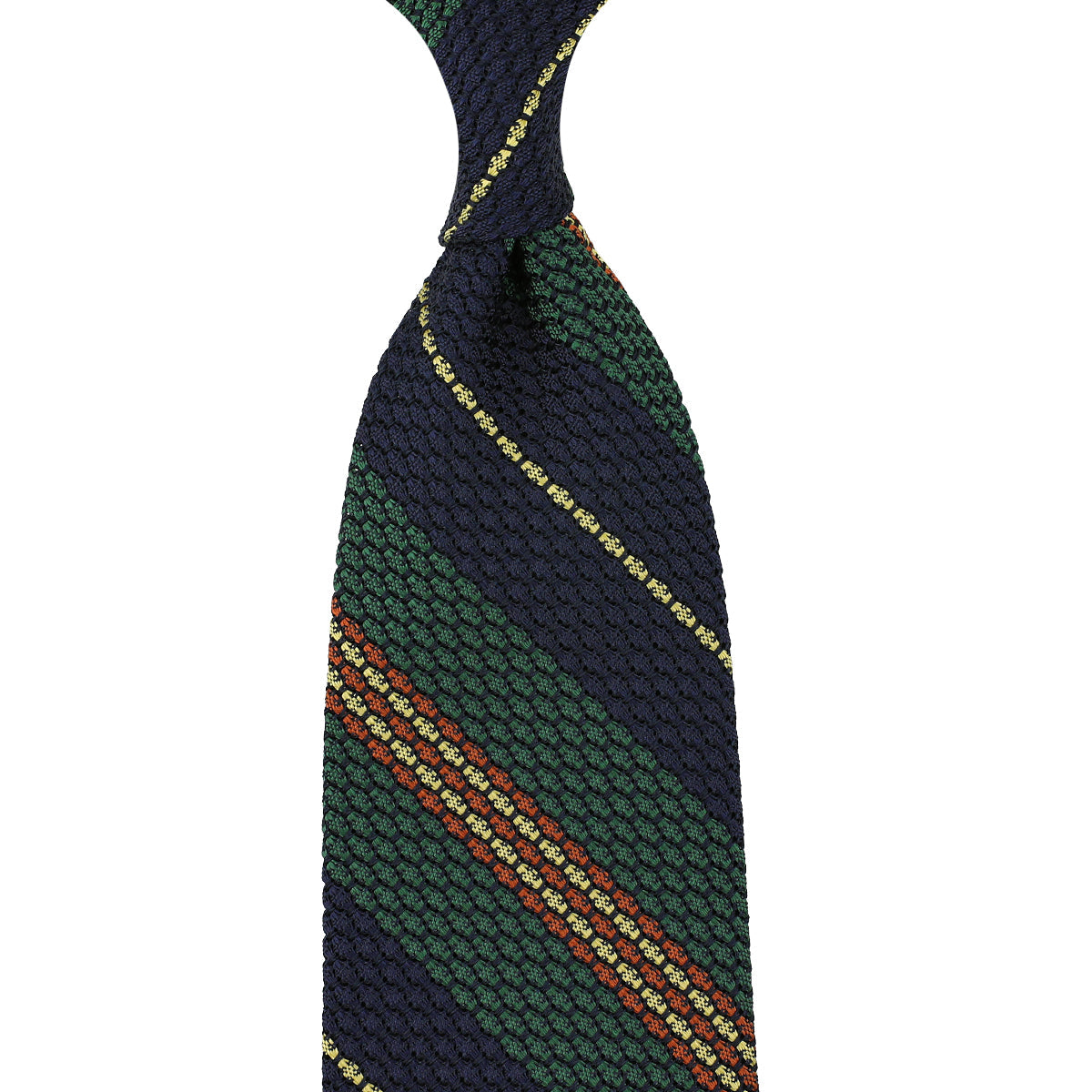 Striped Grossa Grenadine Silk Tie Navy Forest Rust Vanilla