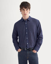 Textured Voile Button-Up Shirt | Navy Plaid