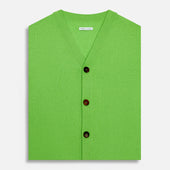 Lime Green Fine Merino V Neck Sleeveless Cardigan