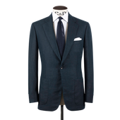 Single Breasted Notch Lapel Jacket in Navy Linen