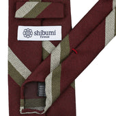 Repp Stripe Silk Cotton Tie Burgundy Olive
