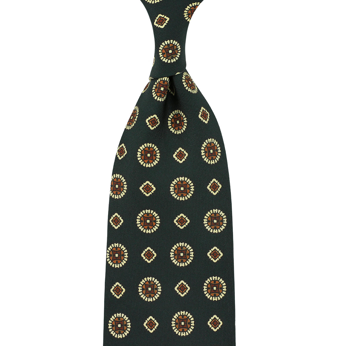 Floral Printed Silk Tie Madder Green Hand Rolled