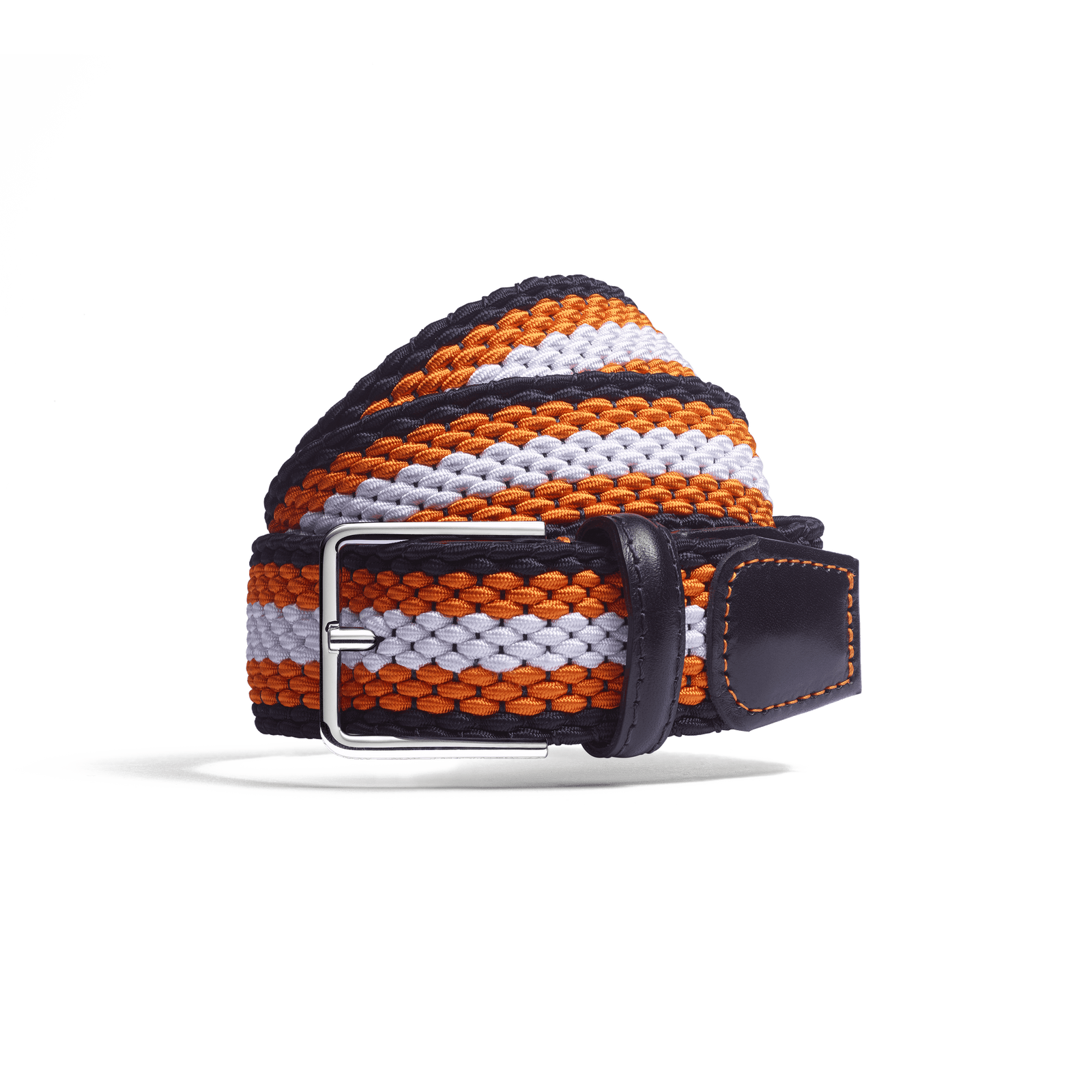 Roland-Garros Elastic Belt [Navy, white and clay orange rayon and navy calfskin]