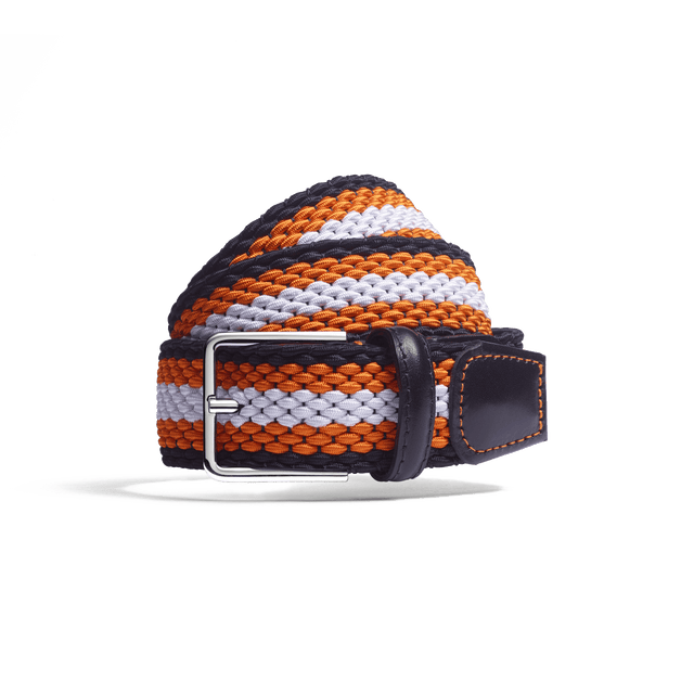 Roland-Garros Elastic Belt [Navy, white and clay orange rayon and navy calfskin]