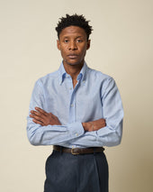 Button Down Collar Shirt Pinstripe Cotton Linen